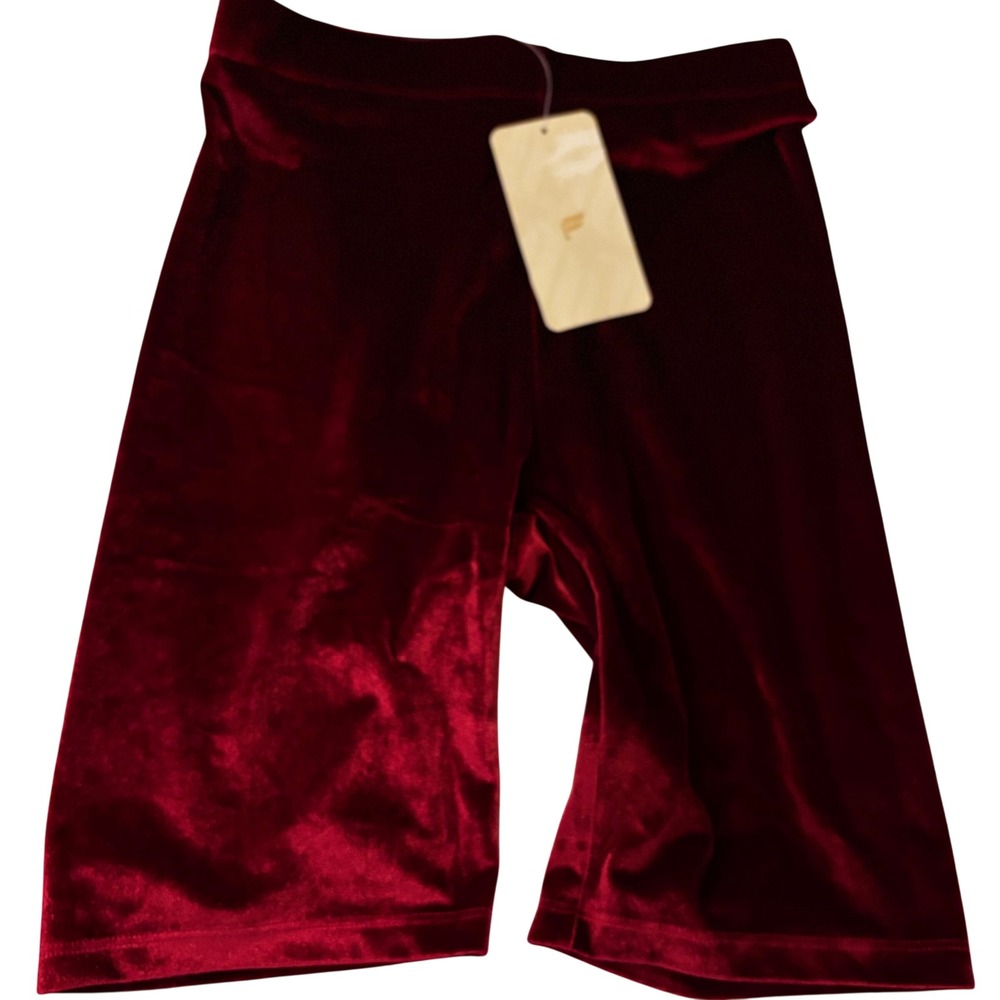 Fabletics Women's Medium NWT Burgundy Velvet High Rise Biker Shorts Stretch